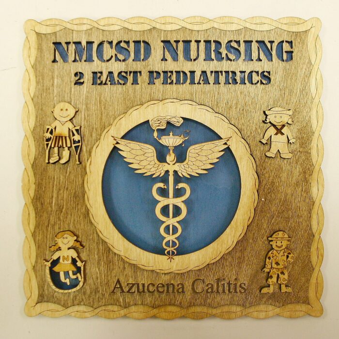 Custom 12" Wood US NMCSD Pediatric Nursing Square Wall Tribute BLUE Back - Image 1
