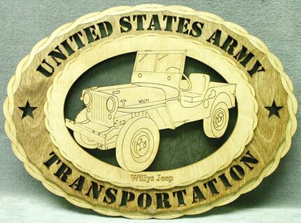 Custom 12" Wood US Army Transportation Willys Jeep Wall Tribute - FREE Shipping