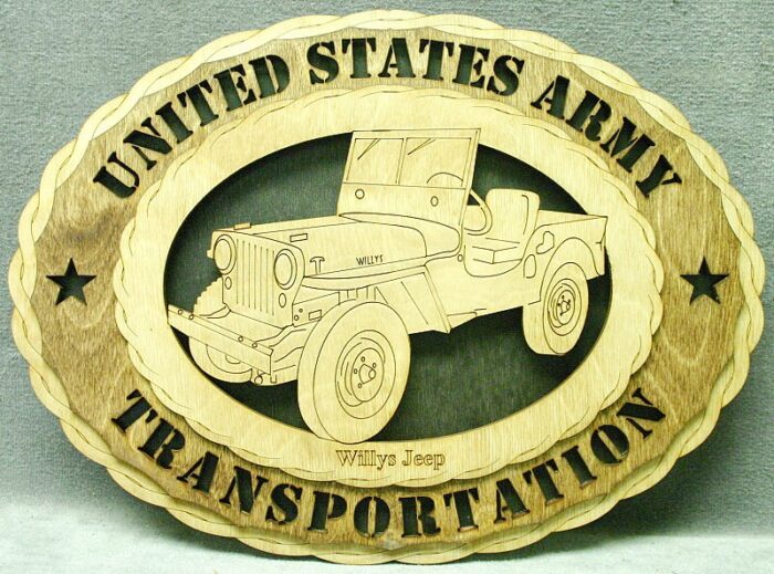 Custom 12" Wood US Army Transportation Willys Jeep Wall Tribute - FREE Shipping - Image 1