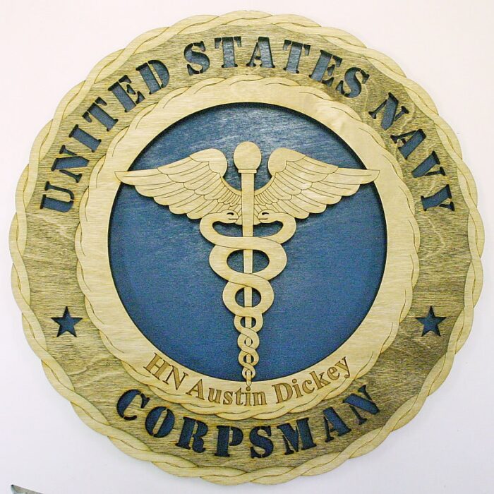Custom 12" Wood US Navy Corpsman Wall Tribute - Personalized - FREE SHIPPING - Image 1