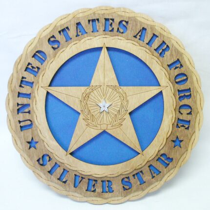 Custom 12" Wood US Air Force Silver Star Wall Tribute - FREE SHIPPING