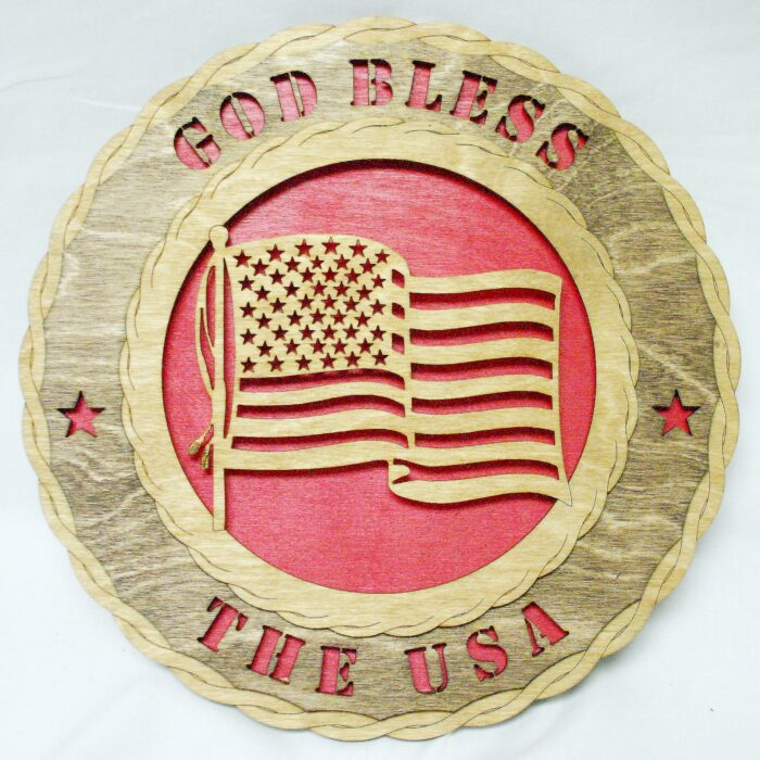 Custom 12"or 18" Wood God Bless The USA Wall Tribute - Image 1