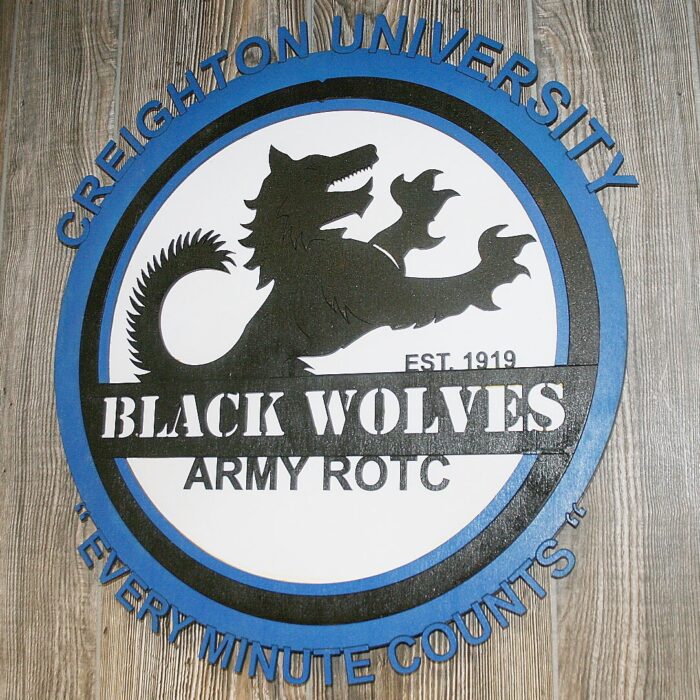 Custom Large Creighton University Black Wolves ROTC Crest - Image 1