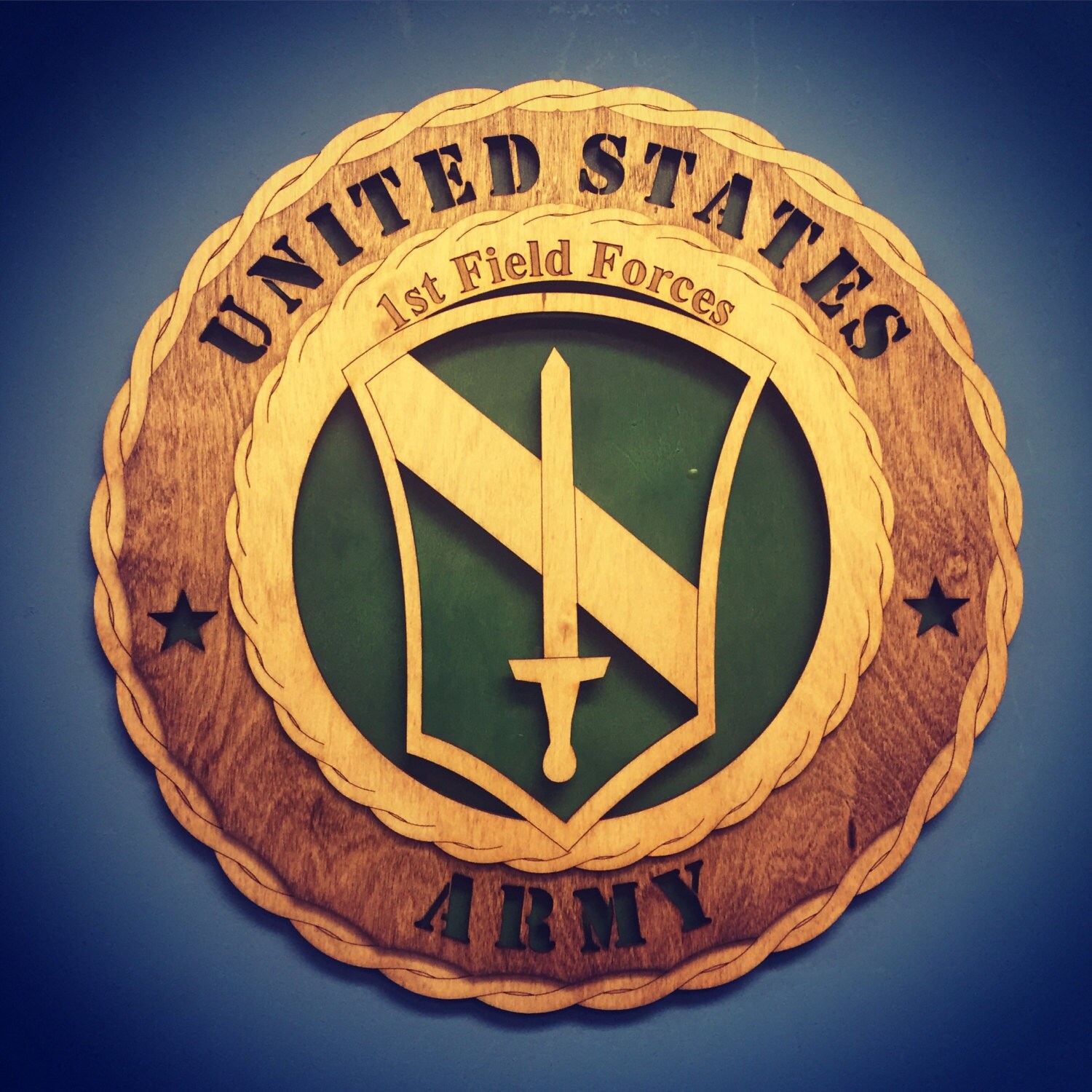 il_fullxfull.966358874_8h04.jpg Custom 12" Wood US Army 1st Field Forces Wall Tribute - FREE SHIPPING - Image 1